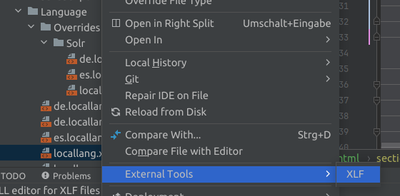Screenshot of opened file context menu in PhpStorm