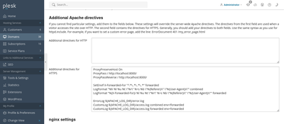 Screenshot from Plesk interface with the code in the correct field