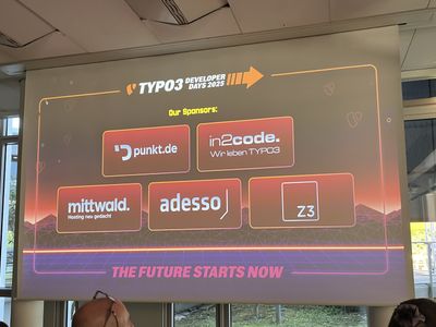 Presentation slide with logos of the sponsors: punkt.de, in2code, Mittwald, adesso, Z3 
